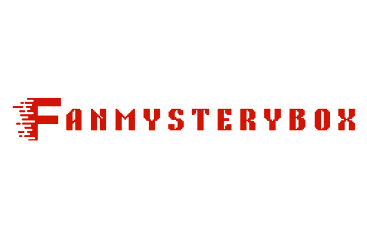 Das Logo von Fanmysterybox mit einer modernen Schriftart und in roter Farbe