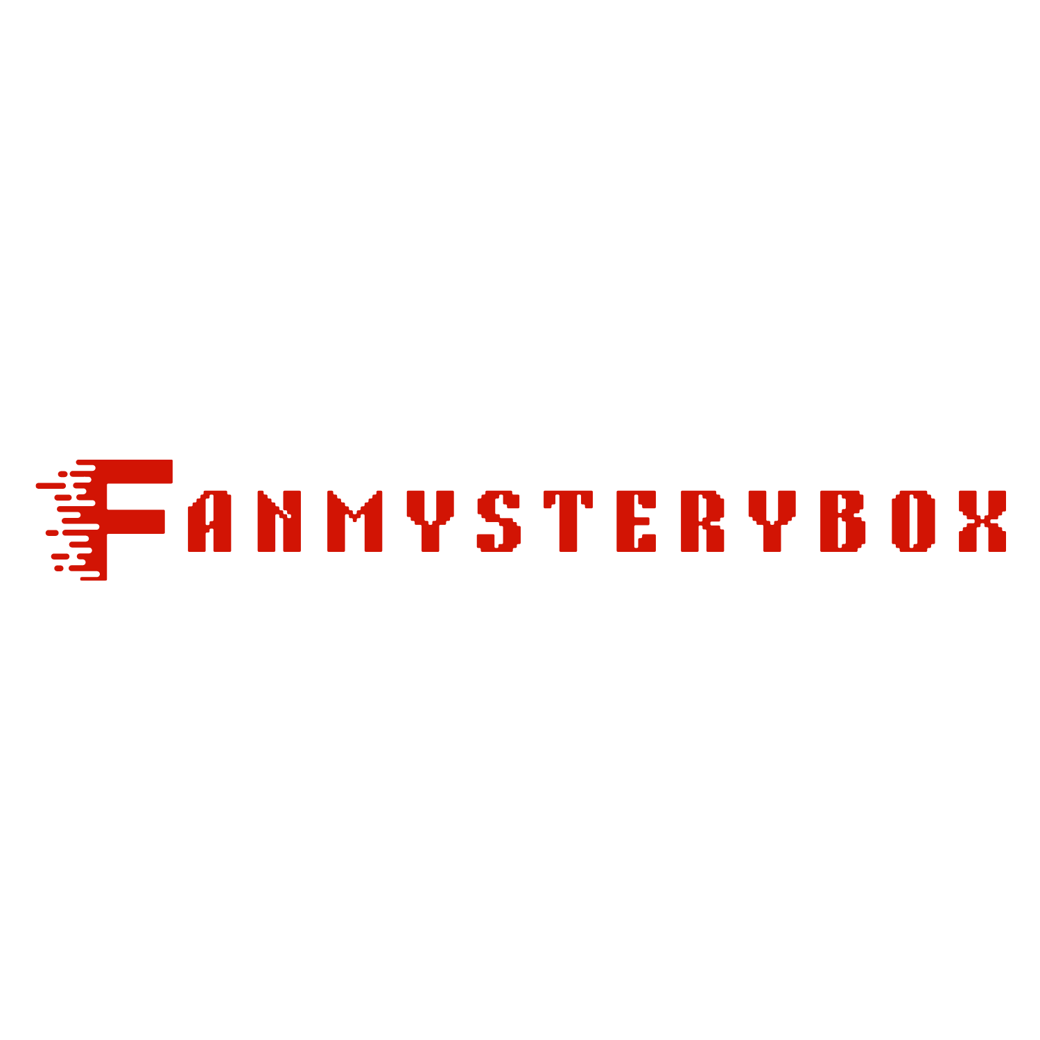 Het logo van Fanmysterybox met een moderne lettertype en in een rode kleur